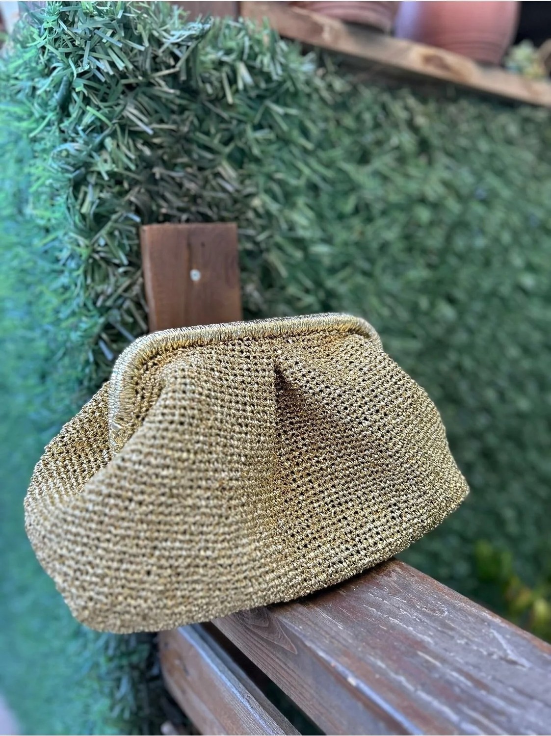 Hobilanka . Bags Altın Renk Parlak Metalik Kağıt Ip Portföy Clutch Çanta görsel 3