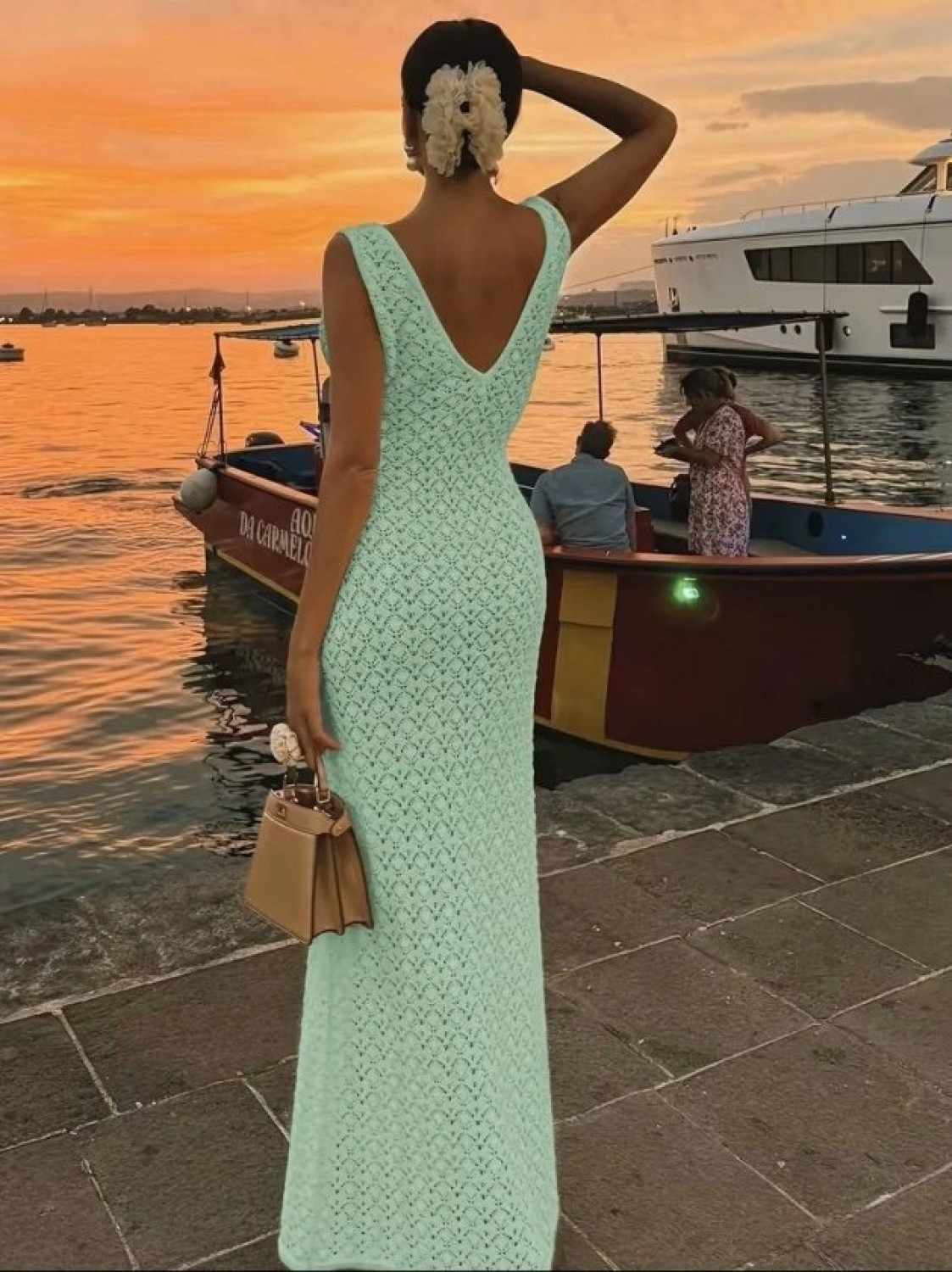 Pileli Store Kadın Askılı V Yakalı Uzun Triko Elbise görsel 2