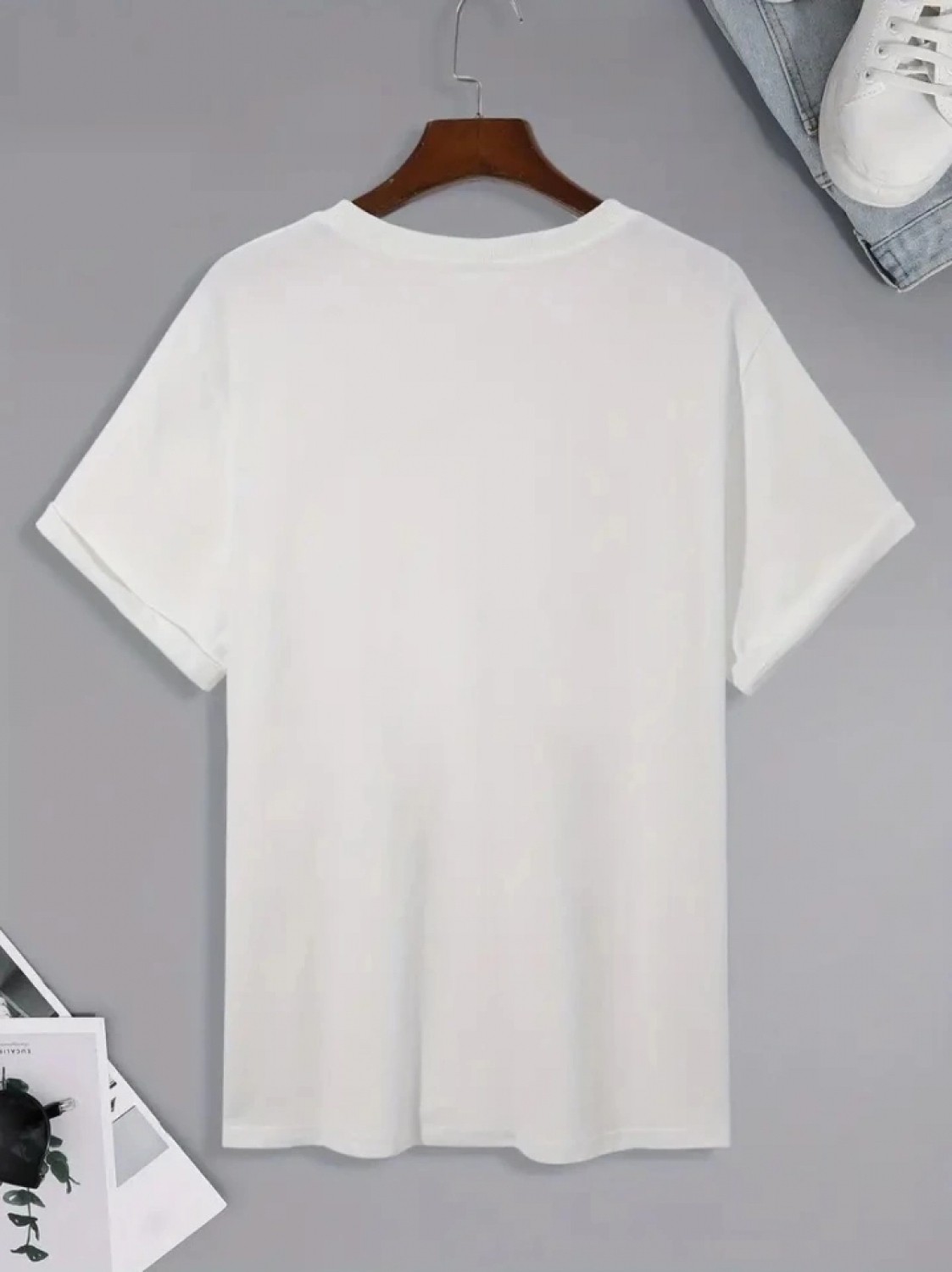 Pileli Store Baskılı Oversize Bisiklet Yaka T-Shirt - Beyaz görsel 3