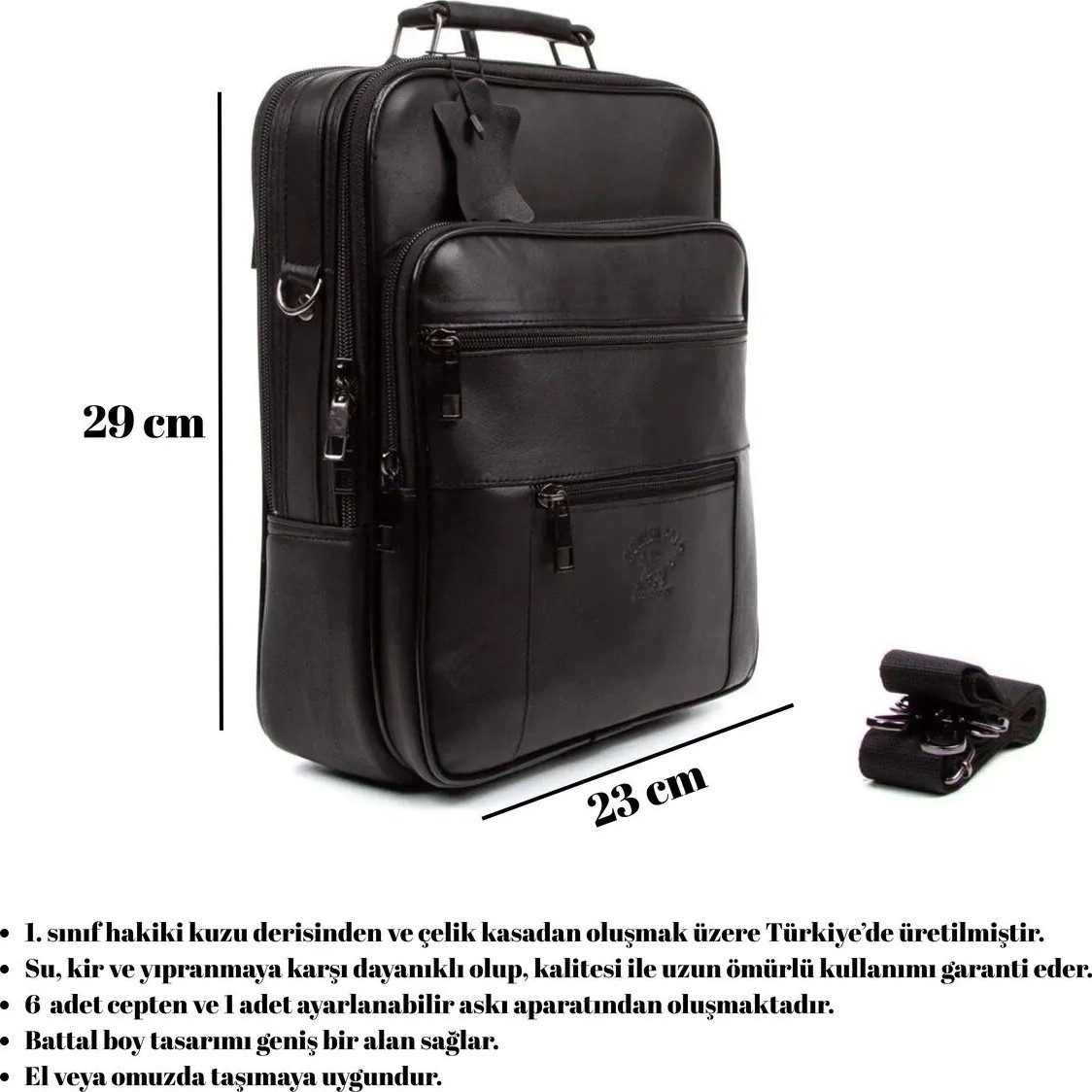 Newish Polo Siyah Deri Çantası Battal Boy newpolo153 - Ergonomik Tasarım ile Günlük Kullanım İçin görsel 8