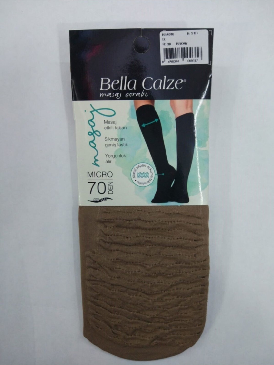 Çorap Diyarı & Bella Calze Diz Altı Bronz Renk 2 Çift Masaj Çorabı görsel 3