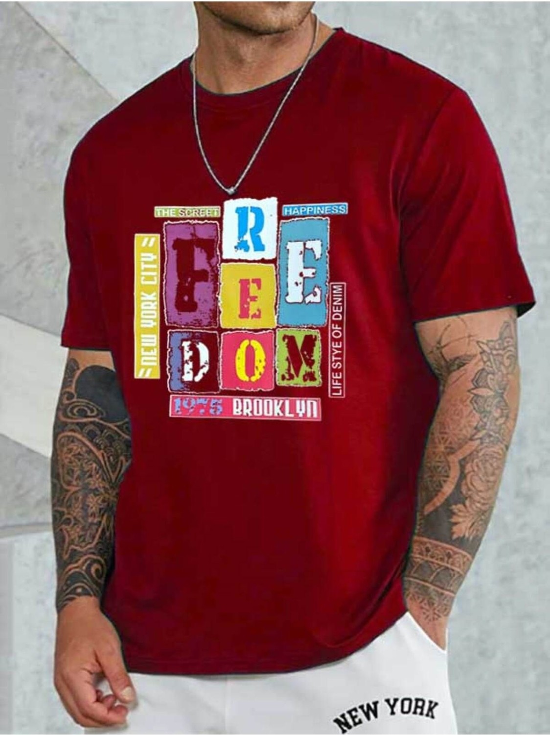 Medinenur Feedom Baskılı Unisex Bisiklet Yaka T-Shirt görsel 8