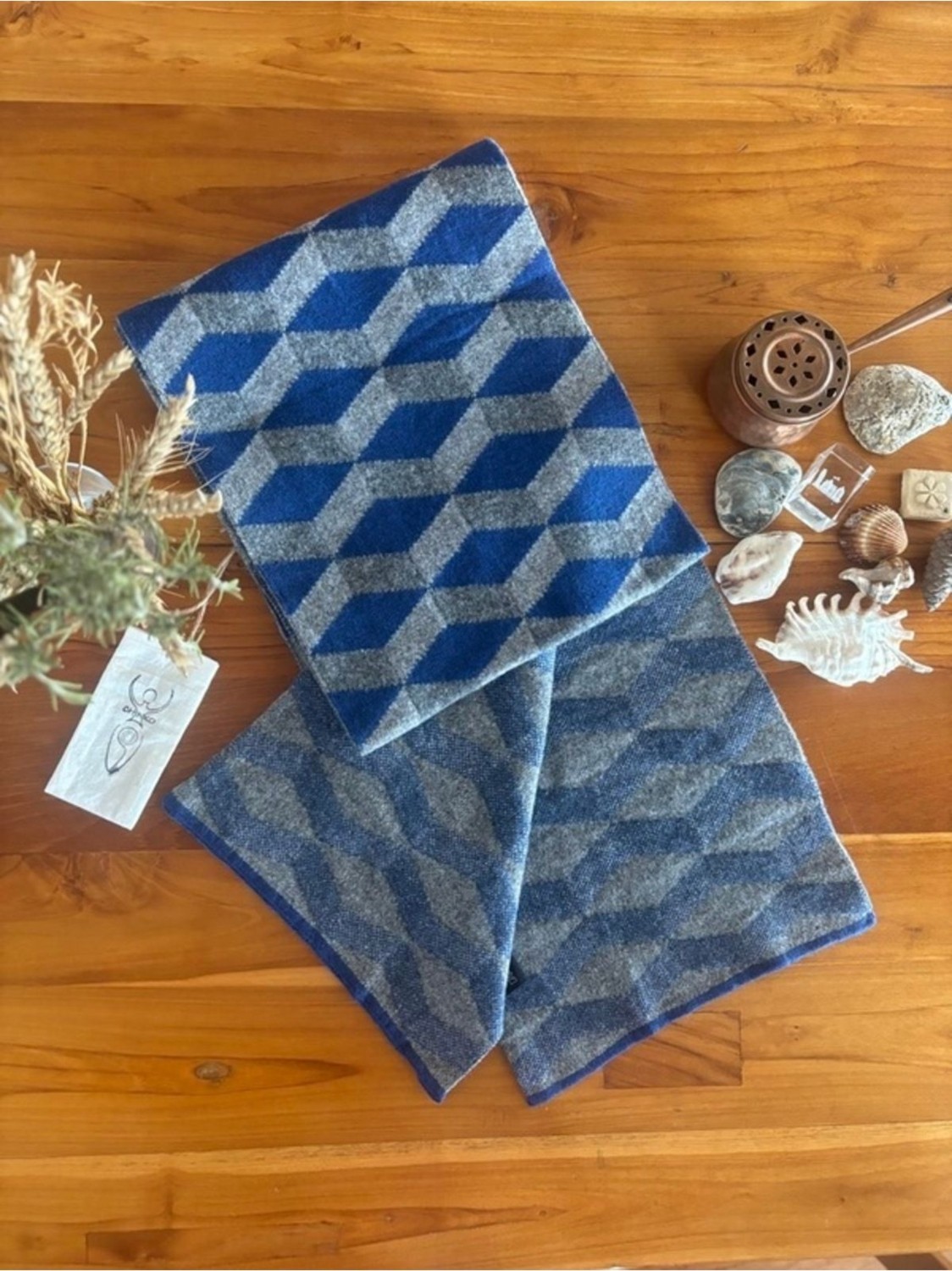 Chinko Lambswool Jakarlı Baklava Desenli Erkek Atkısı