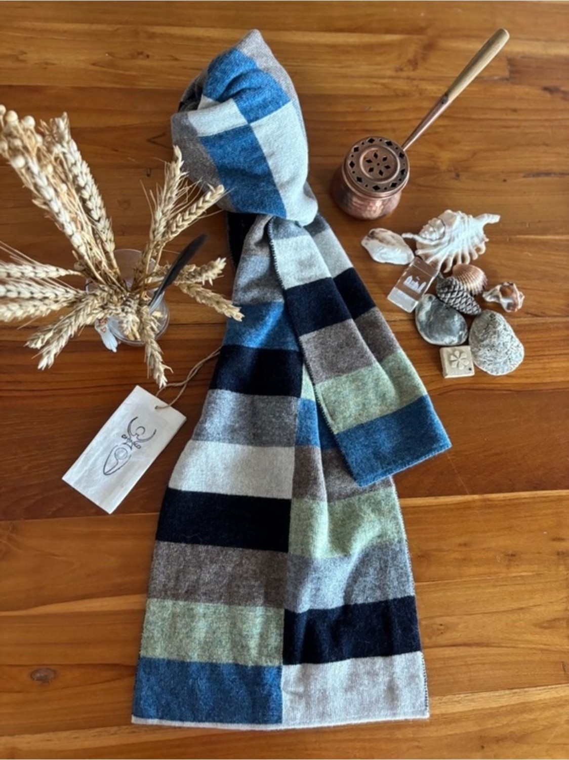 Chinko Geometrik Desen Jakarlı Lambswool Unısex Atkı
