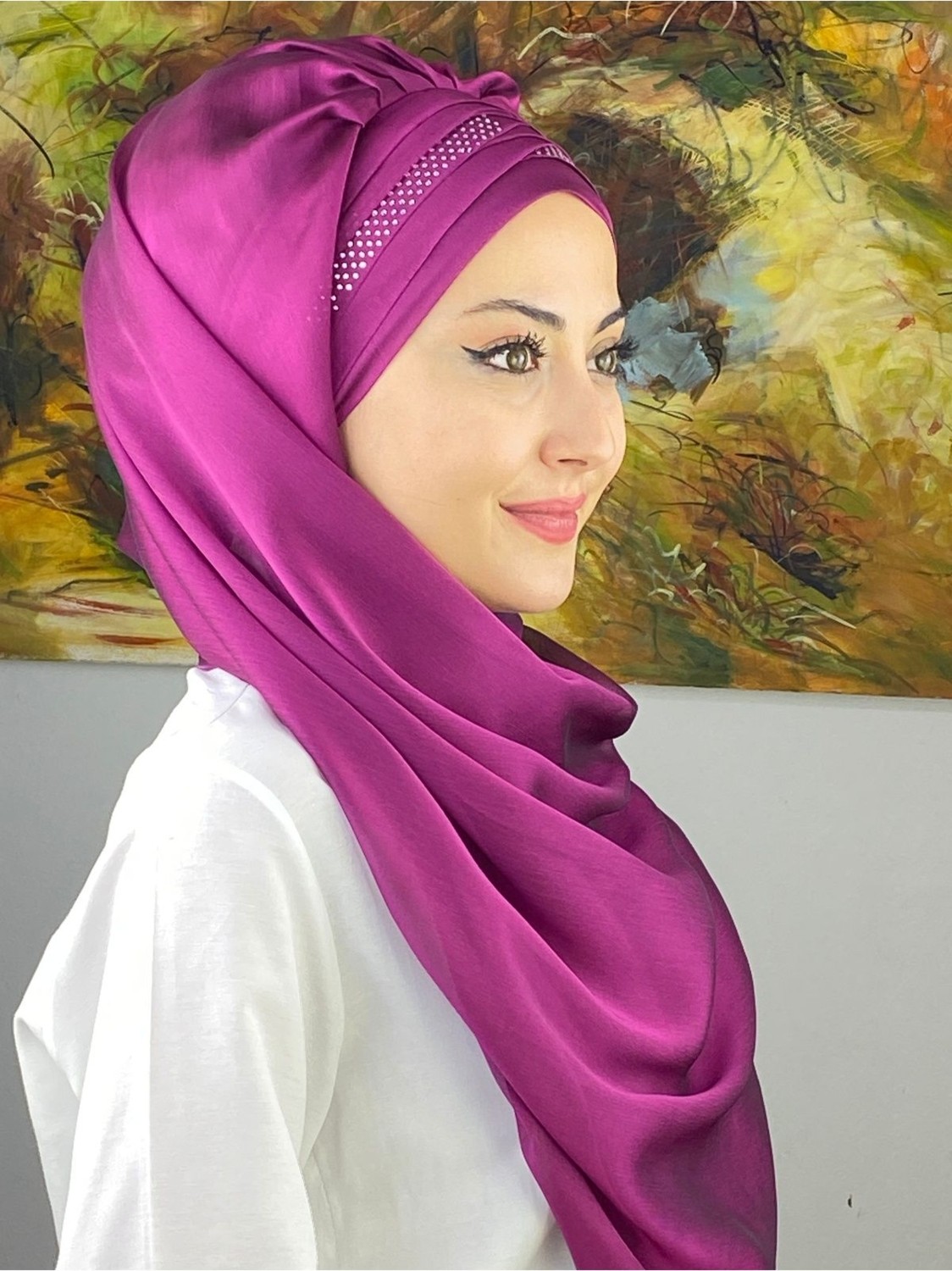 Butik Ambar Mihrimah Çapraz Drapeli Fransız Şifon Hazır Şal görsel 3