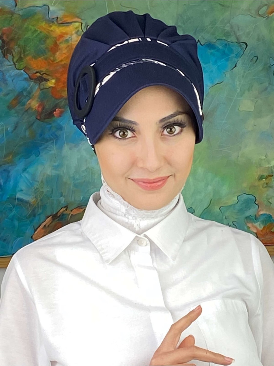 Butik Ambar Nazlı Model Tokalı Ince Krem Zebra Desenli Tesettür Şapka görsel 4