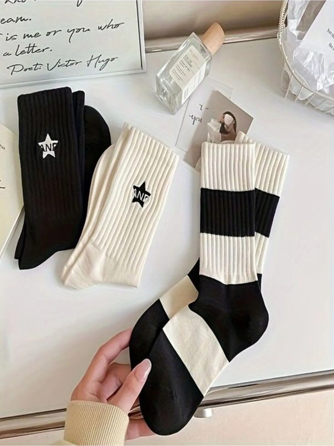 Sky Socks 5'li Ekonomik Paket Siyah-Beyaz Çizgili Desenli Unisex Tenis Çorap görsel 2
