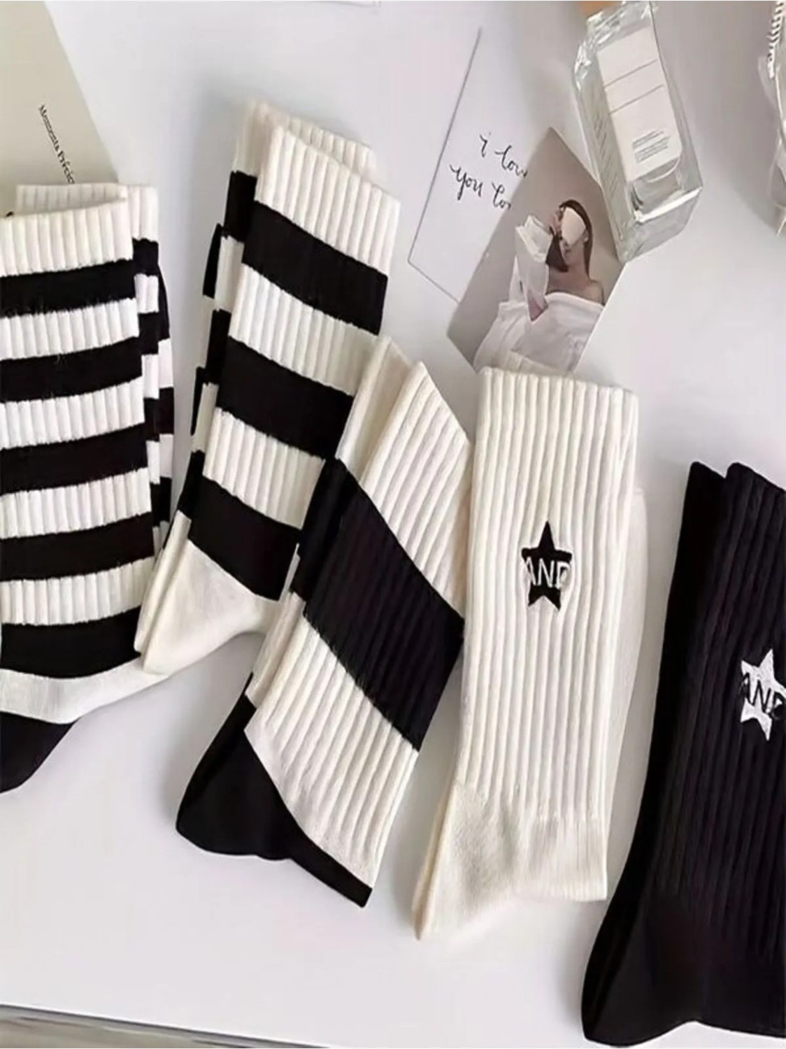 Sky Socks 5'li Ekonomik Paket Siyah-Beyaz Çizgili Desenli Unisex Tenis Çorap görsel 3