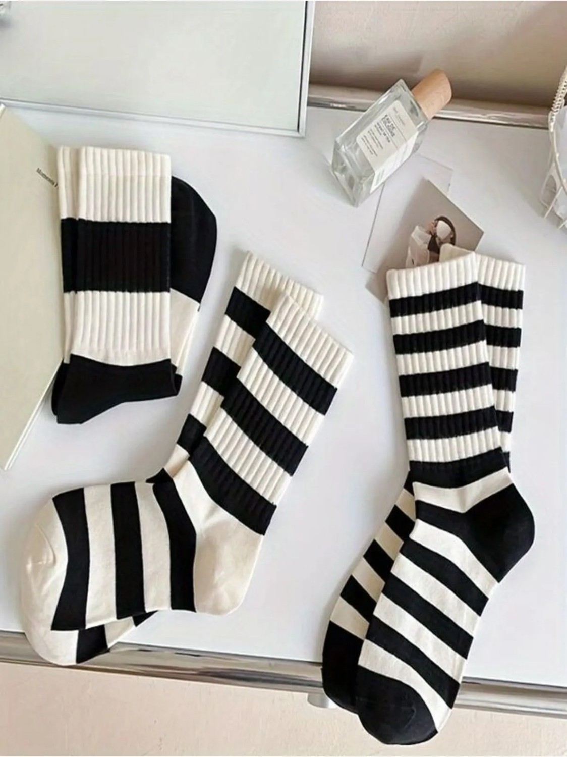 Sky Socks 5'li Ekonomik Paket Siyah-Beyaz Çizgili Desenli Unisex Tenis Çorap görsel 5