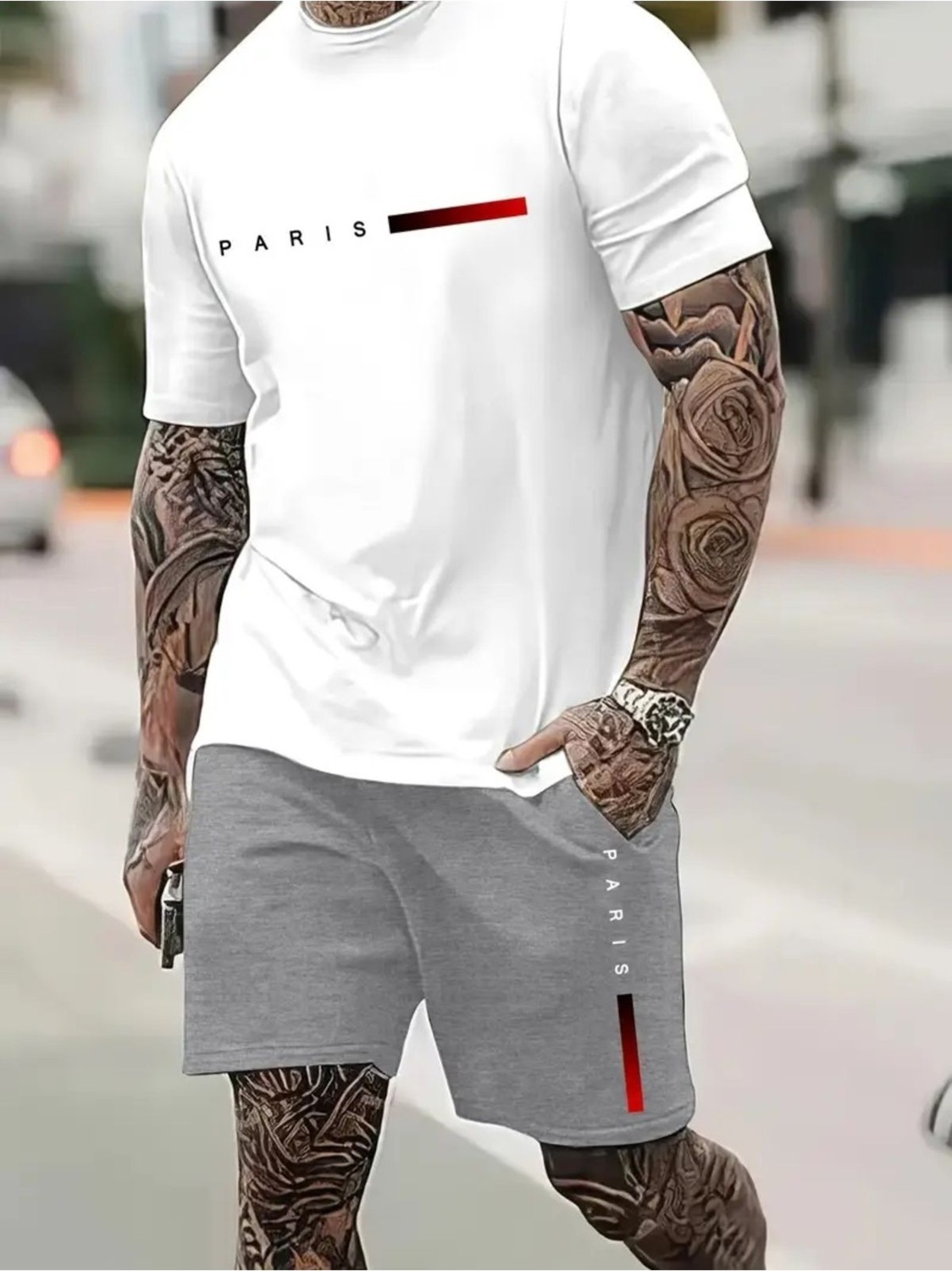 Yoho Sport Oversize T-Shirt Paris Baskılı Ünisex Yazlık T-Shirt ve Şort 2 Li Set Combin Takım