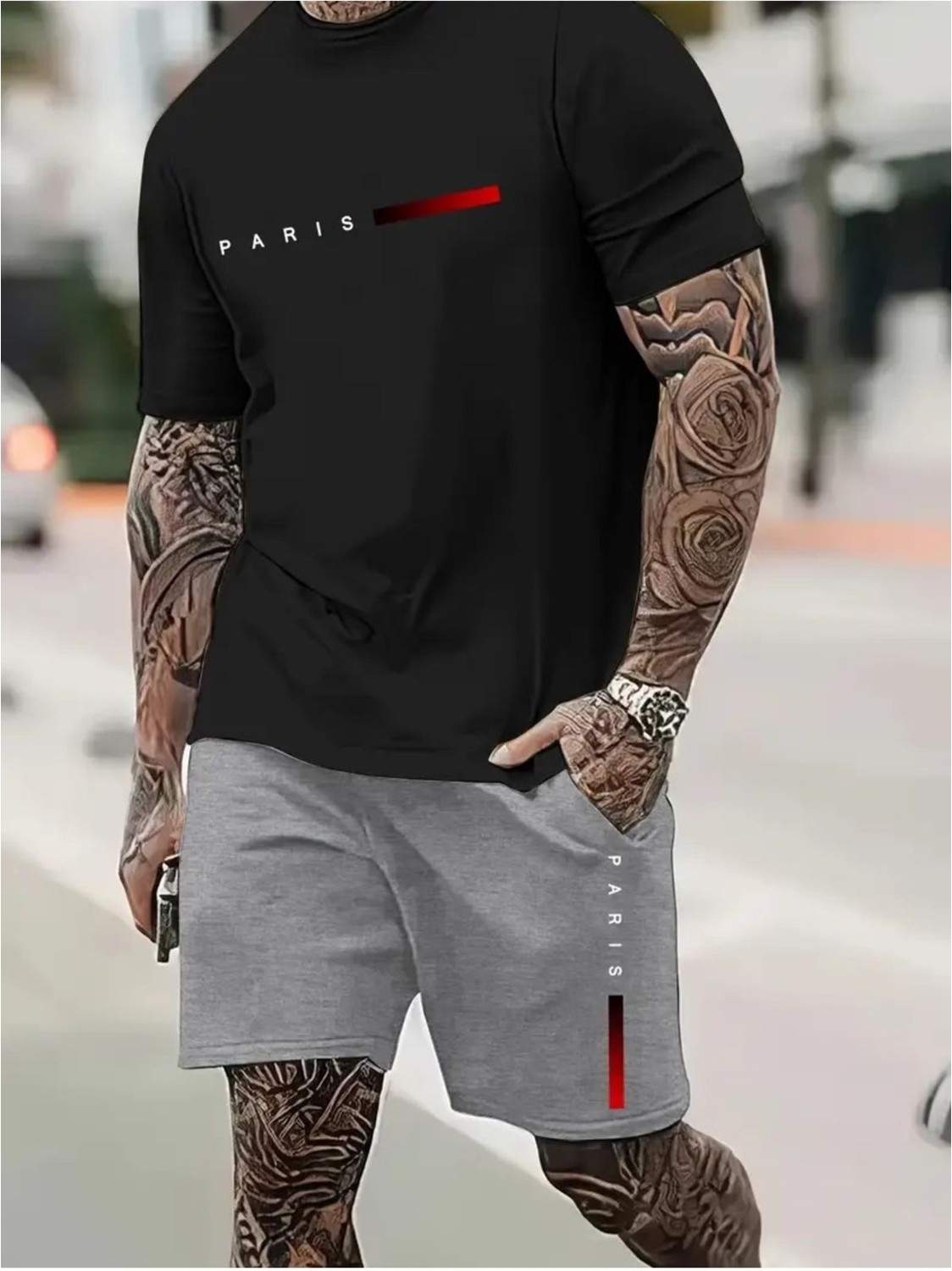 Yoho Sport Oversize T-Shirt Paris Baskılı Ünisex Yazlık T-Shirt ve Şort 2 Li Set Combin Takım görsel 4