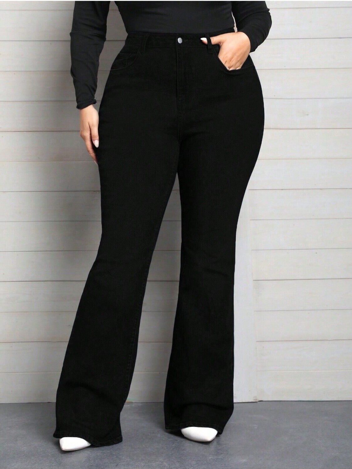 Noxter Kadın Büyük Beden Siyah Denim Pantolon Normal Kalıp 44 Modeli Konforlu Günlük Kullanım İçin görsel 2
