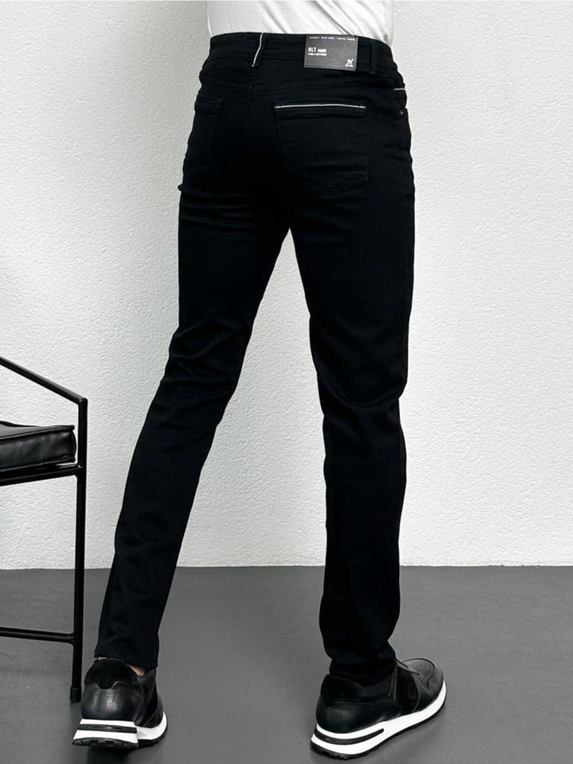 Hlt Jeans Erkek Siyah Şeritli Model Regular Fit Rahat Kesim Esnek Likralı Denim Jeans Kot Pantolon Hlthe001914 görsel 4