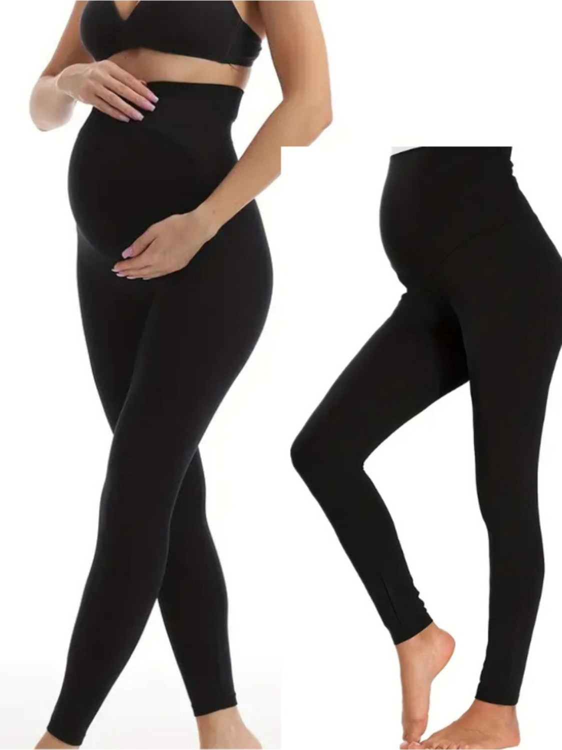 Momslab Kadın Pamuklu Beli Ayarlanabilir Esnek Yüksek Bel Siyah Hamile Tayt Pantolon görsel 2