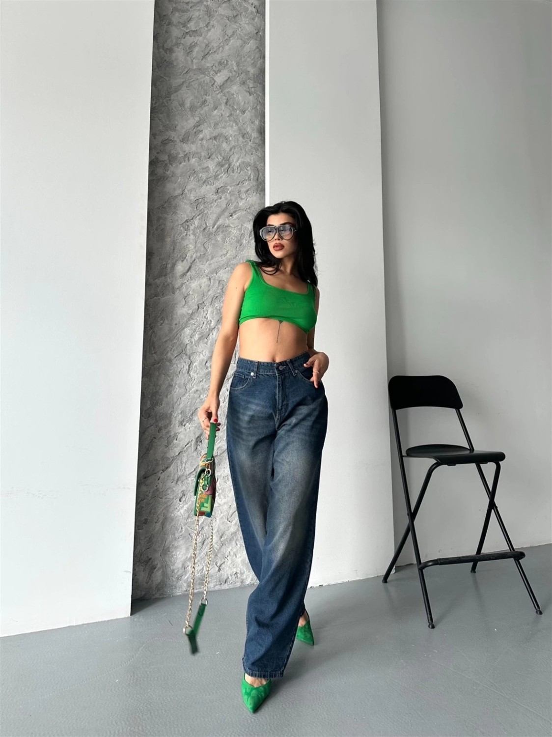 OEY Fashions Baggy Süper Taş Bıyık Yıkama Kahve Tint Jeans Pantolon D2007 görsel 3