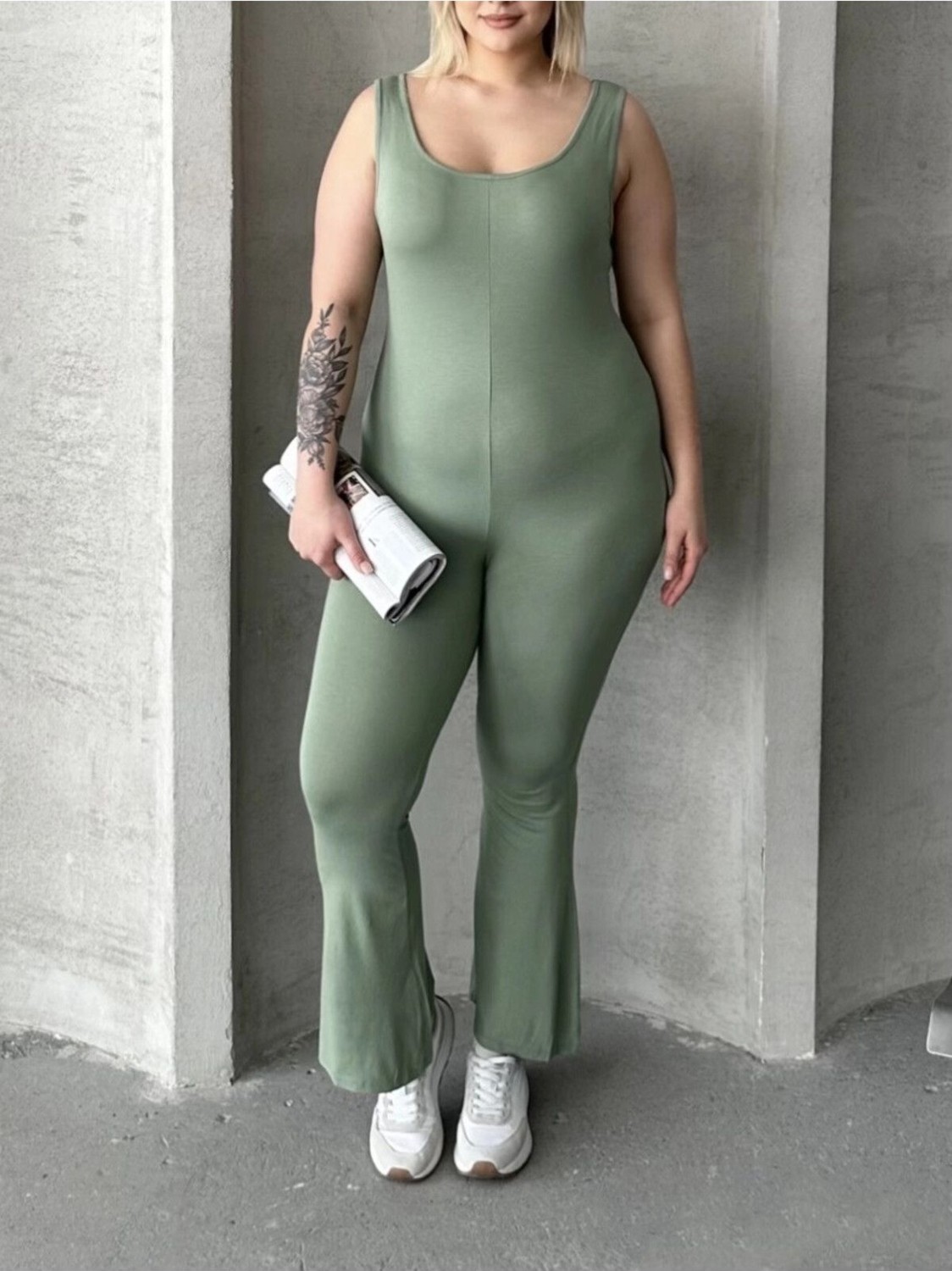 Stil Diva Büyük Beden Sıfır Kol Ispanyol Paça Kapamasız Esnek Tulum 224983 görsel 6