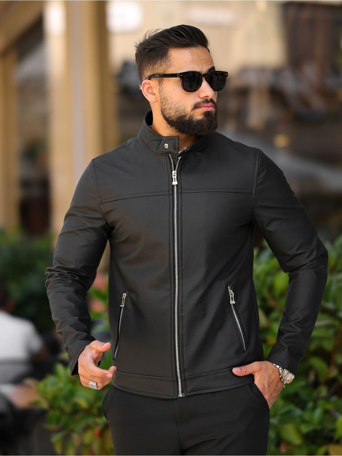 Baselco Slim Fit Erkek Ceket Suni Deri Siyah Renk Polo Yaka ve Pratik Ceplerle görsel 2