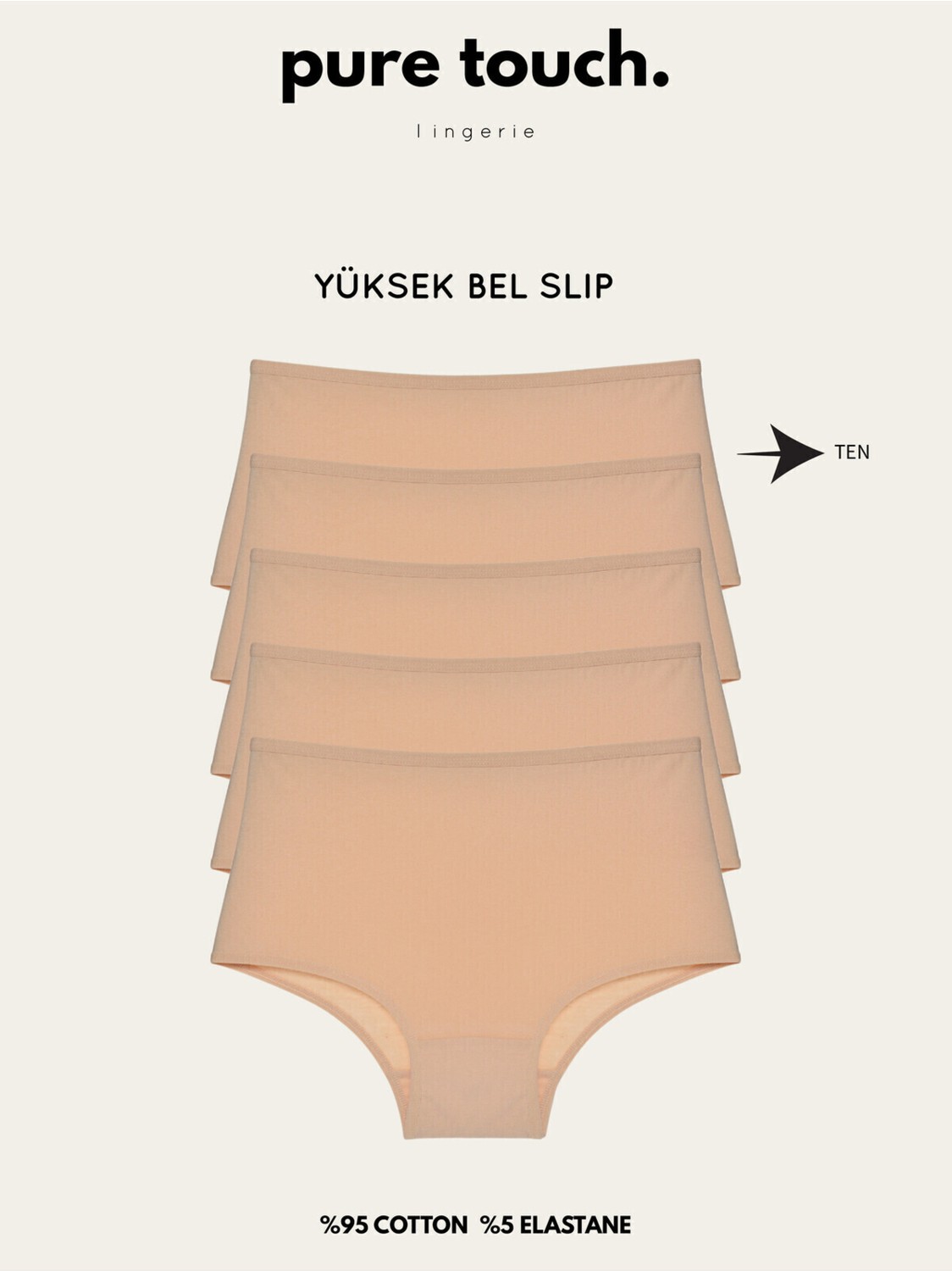 aura pure touch Kadın Yüksek Bel Tanga Külot 5'li Paket/somon-Kırmızı-Lacivert-Vizon-Gri görsel 2