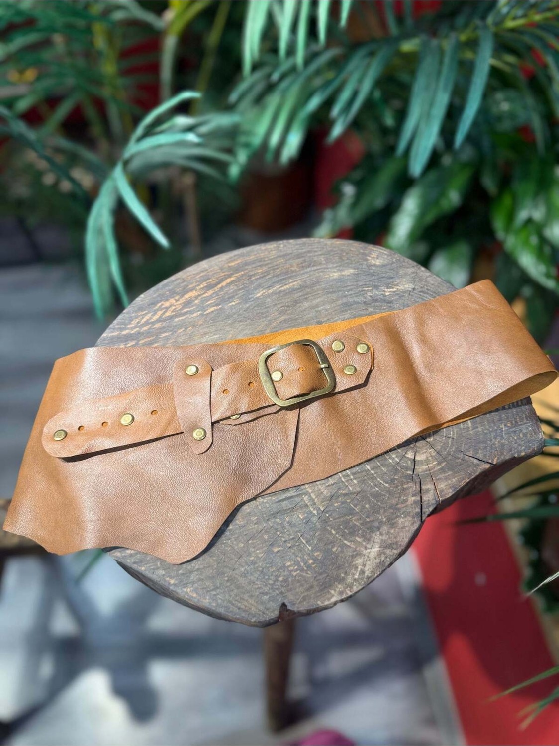 Yılday Gür Butik Arden Hakiki Deri Bohem El Yapımı Bel Kemeri, Taba & Krem