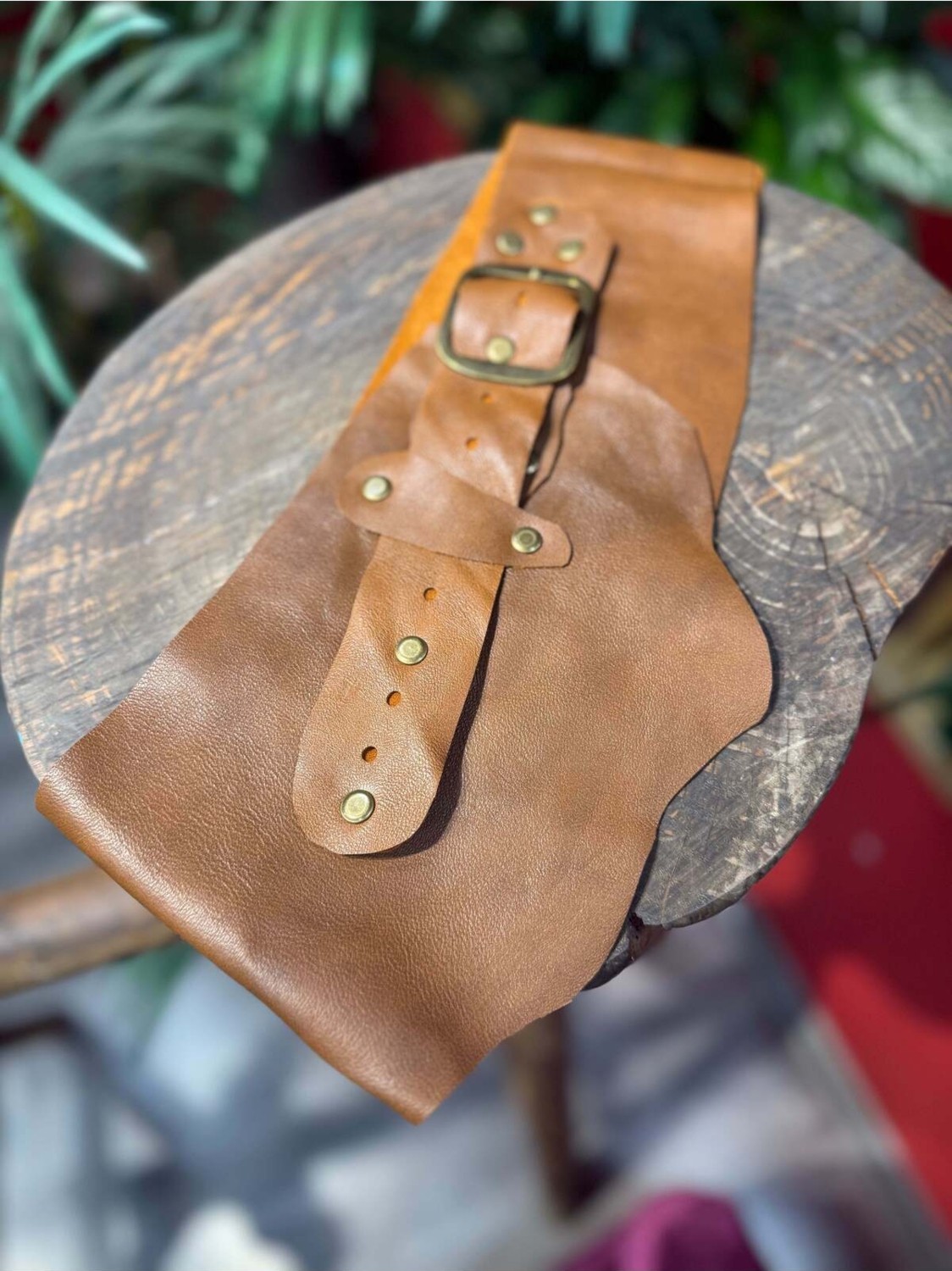 Yılday Gür Butik Arden Hakiki Deri Bohem El Yapımı Bel Kemeri, Taba & Krem görsel 3