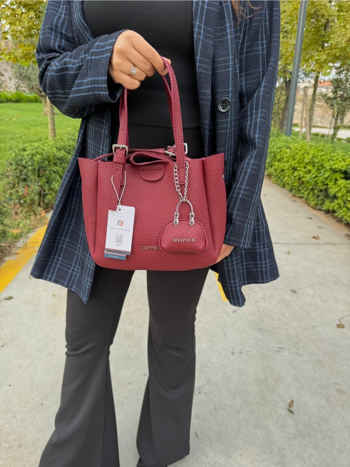 Just Polo Kadın Just Polo Yeni Sezon 3 Bölmeli Yumuşak Deri Lüks ve Şık Dokunuş El & Omuz Çantası Shoulder Bag görsel 3