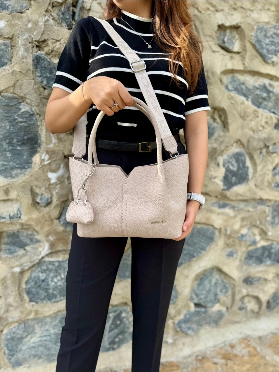 Just Polo Kadın Yeni Sezon Yumuşak Deri Ayarlanabilir Askılı Lüks El ve Omuz Çantası Shoulder Bag görsel 2