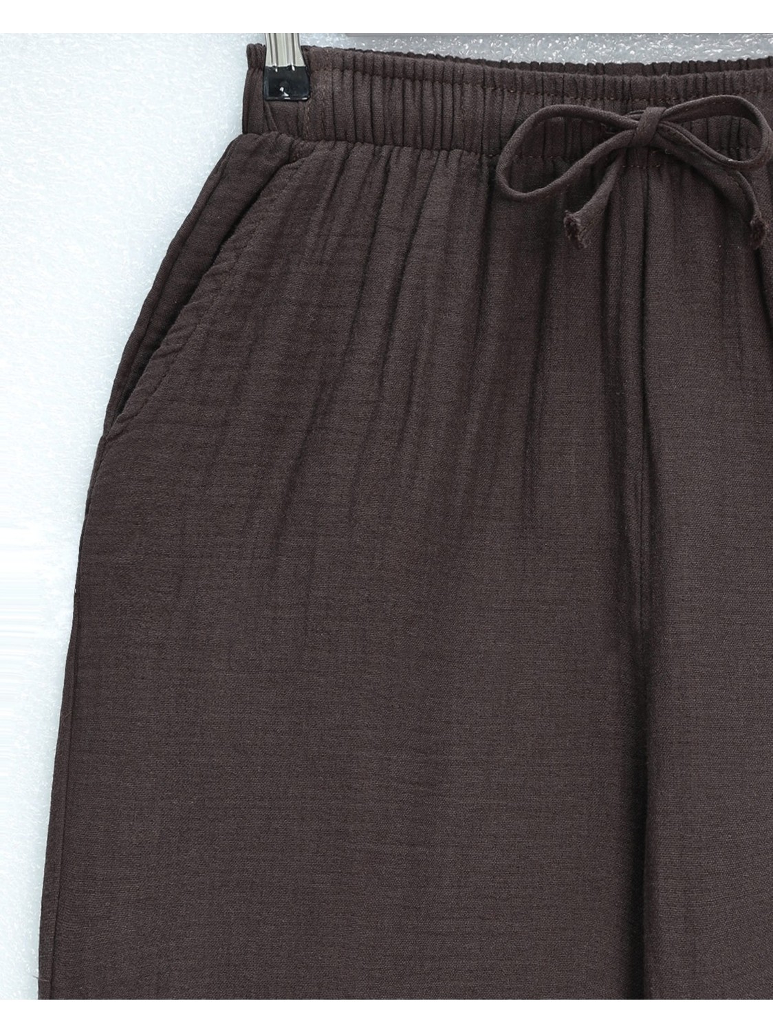 Moda Morfo Beli Lastikli Bağcıklı Bol Paça Müslin Pantolon -Haki görsel 2
