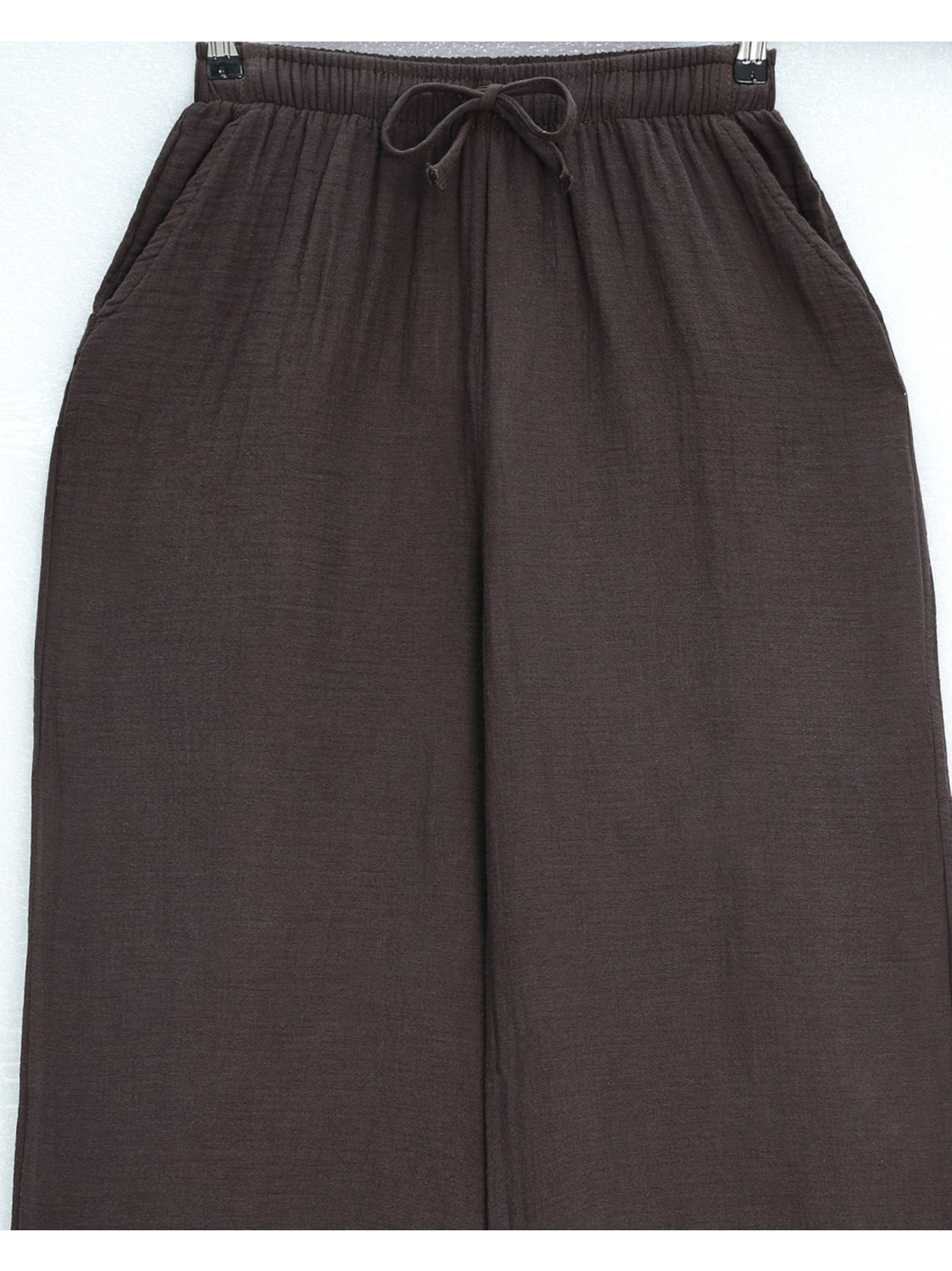 Moda Morfo Beli Lastikli Bağcıklı Bol Paça Müslin Pantolon -Haki görsel 3