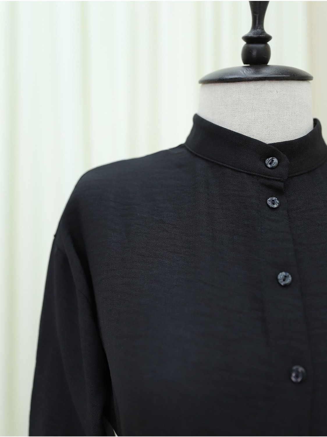 Moda Morfo Yarım Düğmeli Dik Yaka Beli Bağlamalı Keten Elbise -İndigo görsel 4