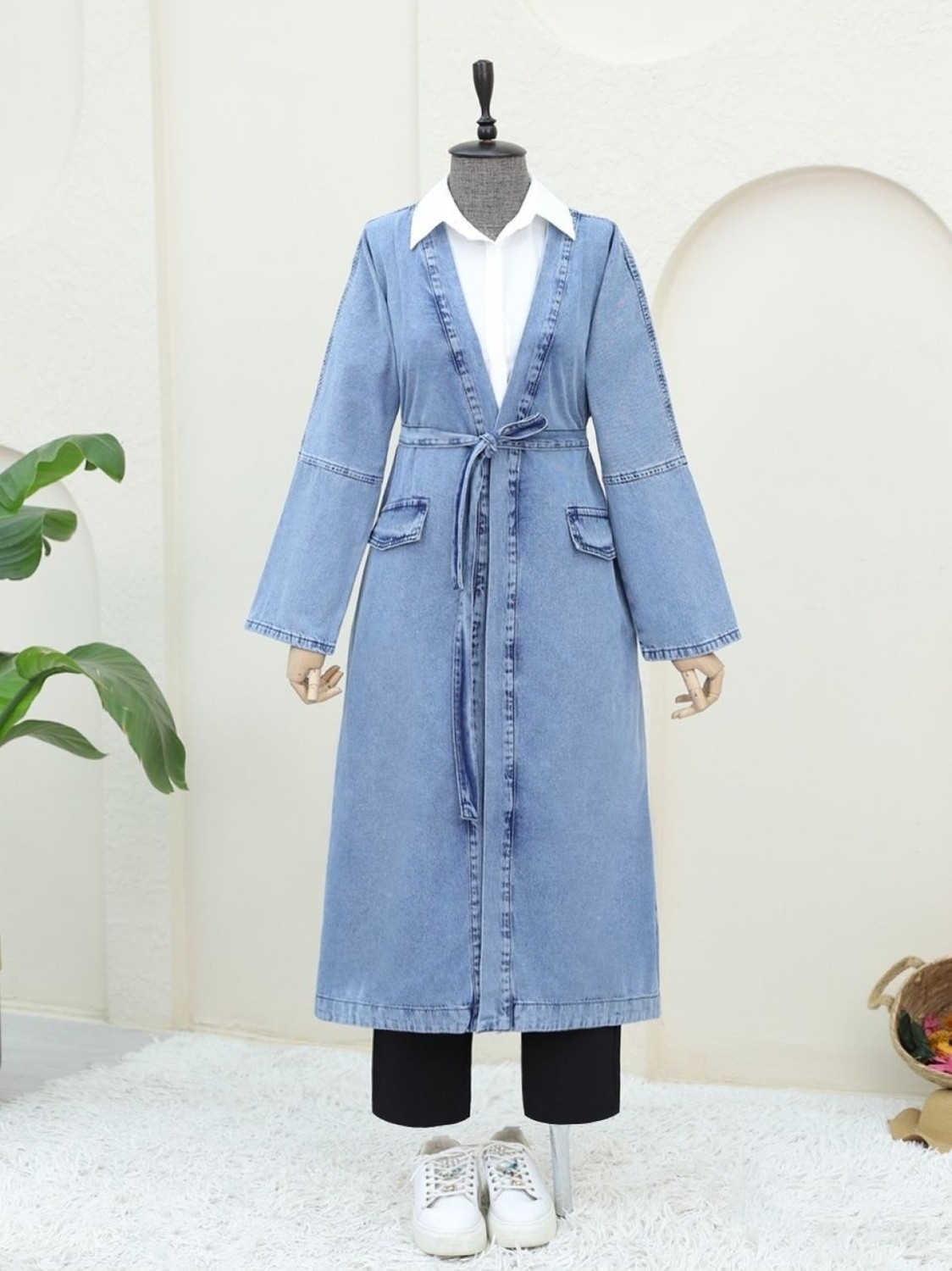 Moda Morfo Cep Detaylı Kuşaklı Kot Kap -İndigo görsel 6