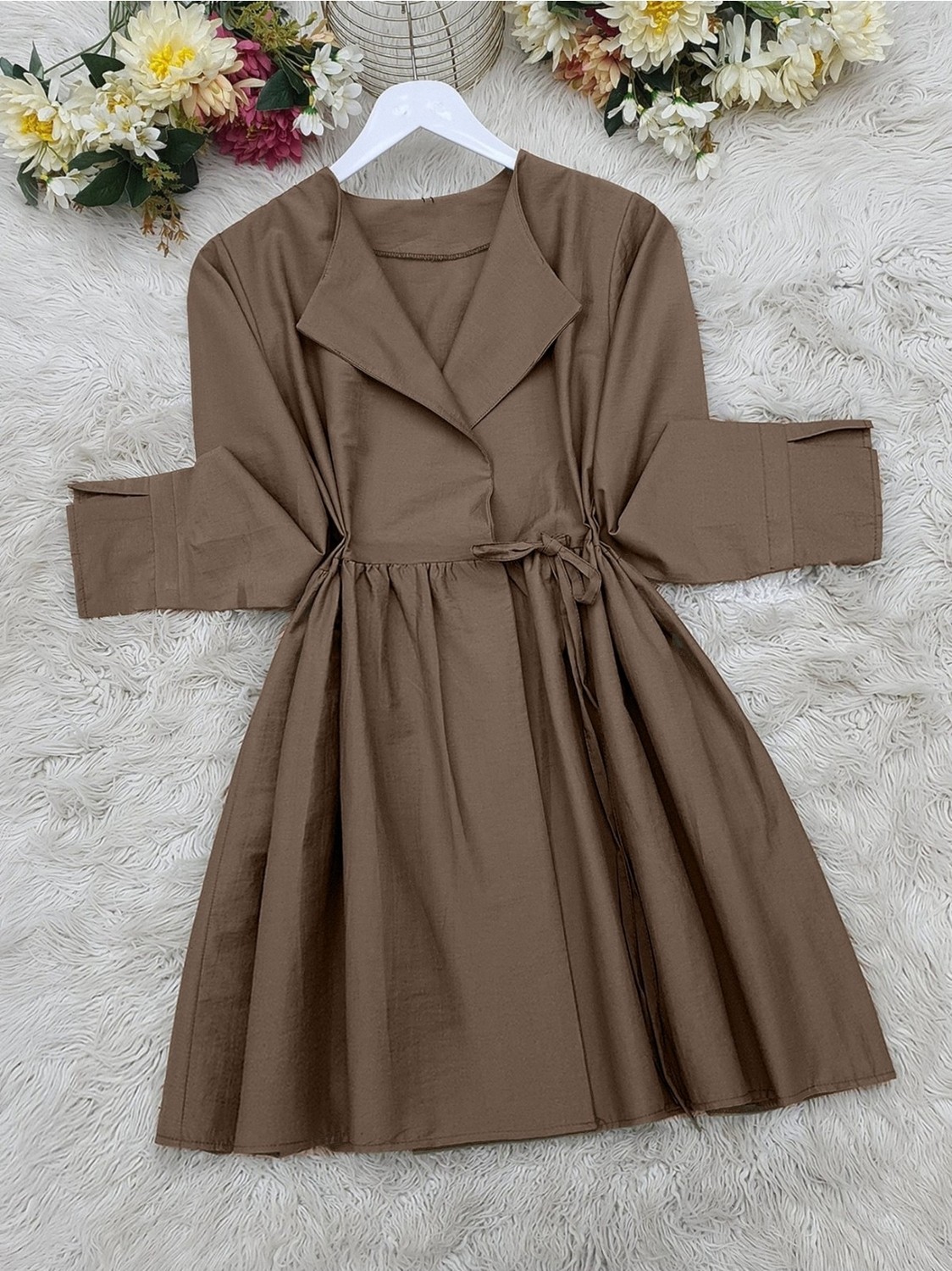 Moda Morfo Yan Bağcıklı Kol Manşeti Yırtmaçlı Kimono -Laci