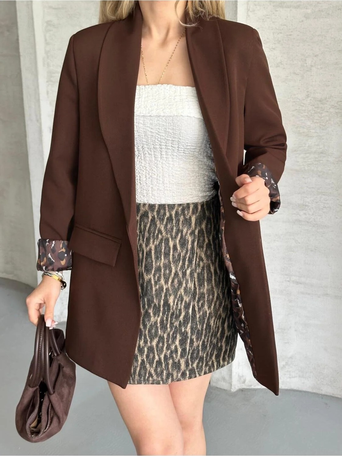 Vesantia Kadın Limon Sarısı Leopar Astar Detaylı Blazer Ceket