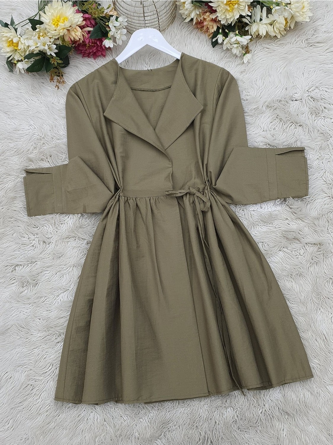 Moda Morfo Yan Bağcıklı Kol Manşeti Yırtmaçlı Kimono -Laci