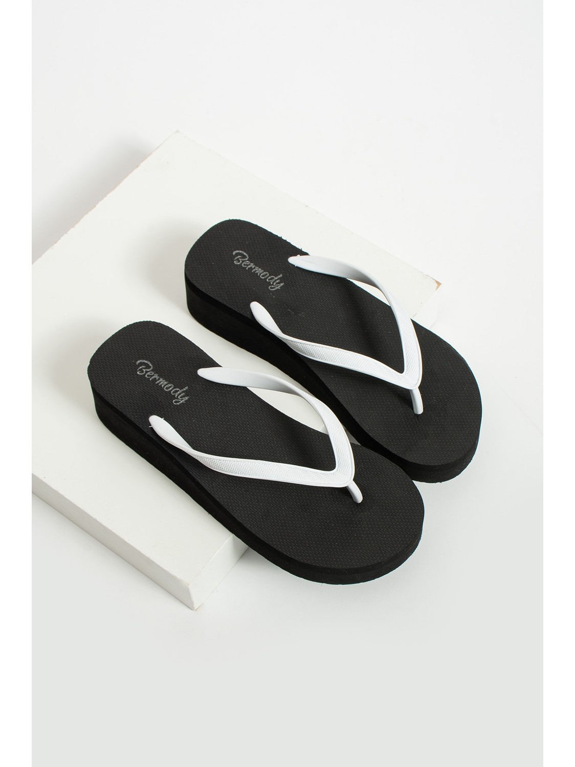 Bermody Pamela Siyah Kadın Platform (4,5cm) Parmak Arası Pvc Acıtmaz Havuz Plaj Terlik Flip Flop Deniz Eva görsel 4
