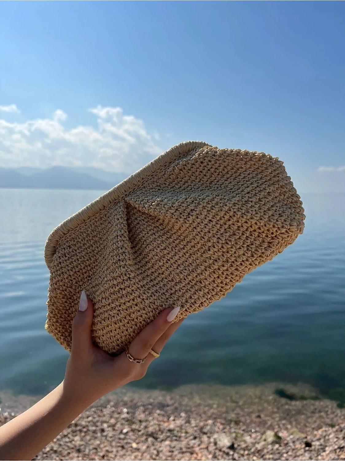 Hobilanka Açık Renk Hasır Burslu Portföy Clutch Çanta görsel 3