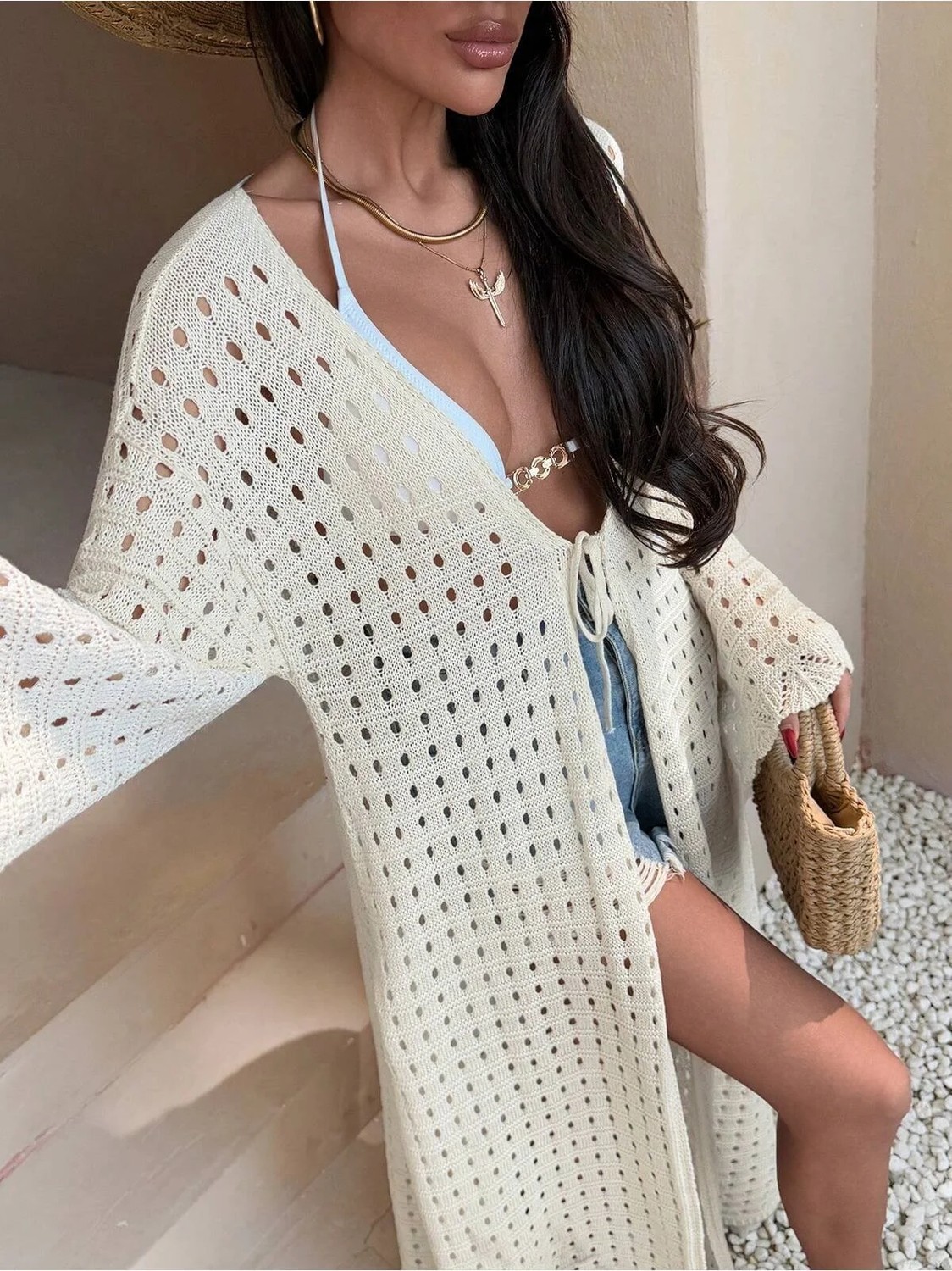 Luxetique Ajurlu Plaj Kimono Elbisesi görsel 4