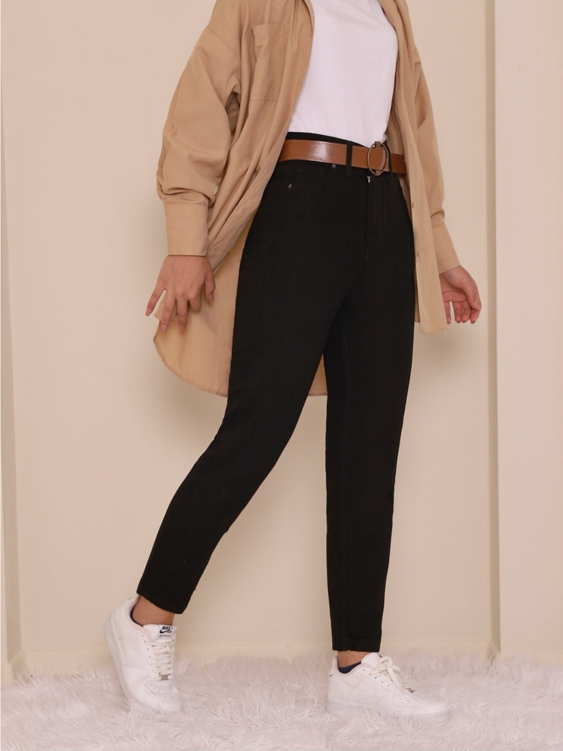 Moda Morfo Kemerli Kot Pantolon -Açık Mavi görsel 2