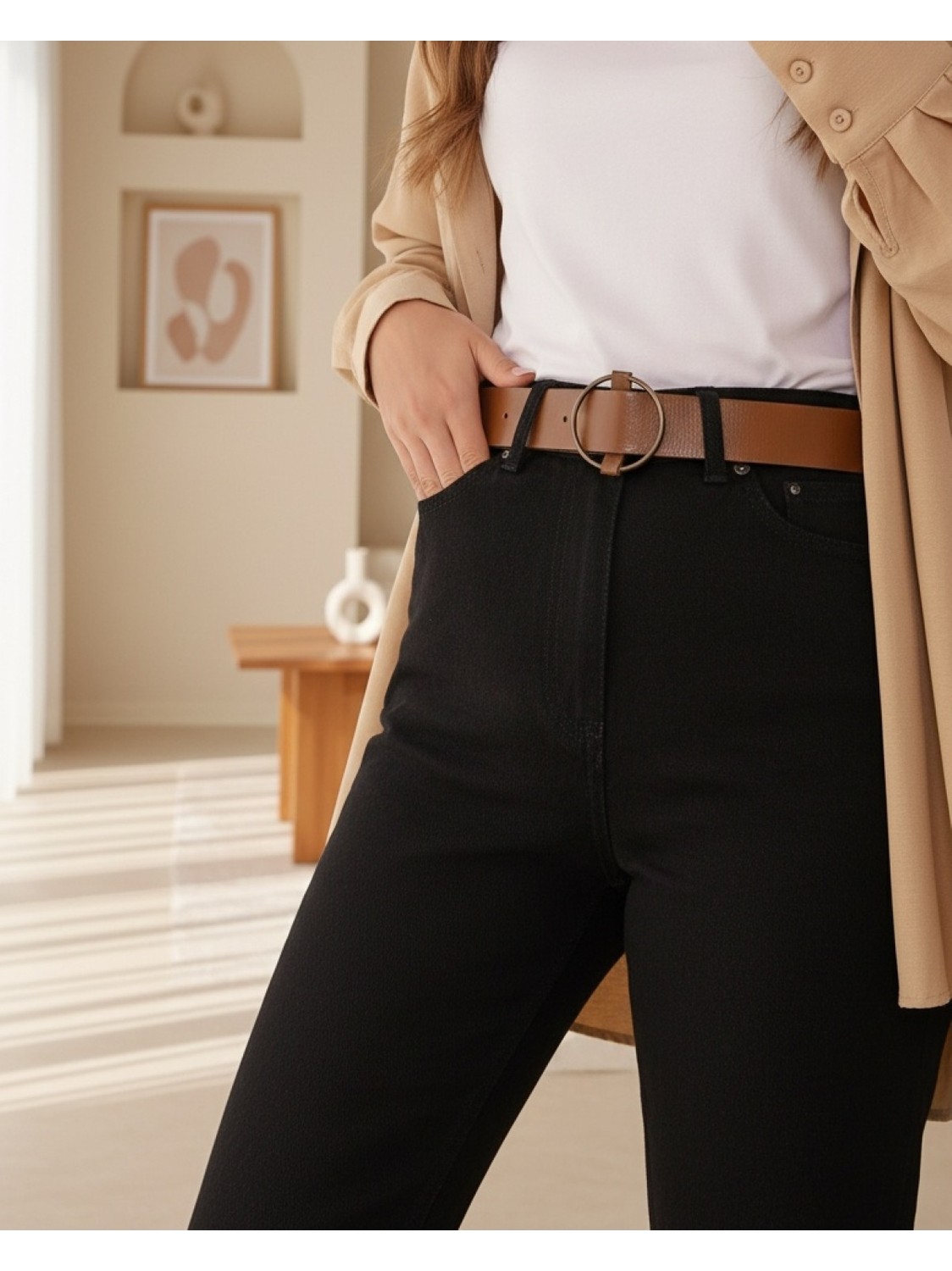 Moda Morfo Kemerli Kot Pantolon -Açık Mavi görsel 3