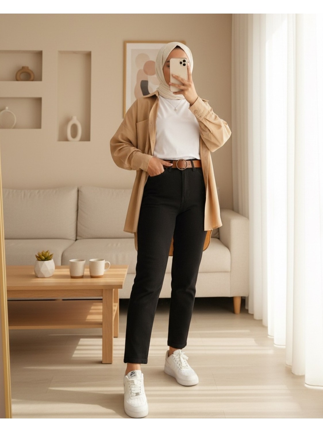 Moda Morfo Kemerli Kot Pantolon -Açık Mavi görsel 4