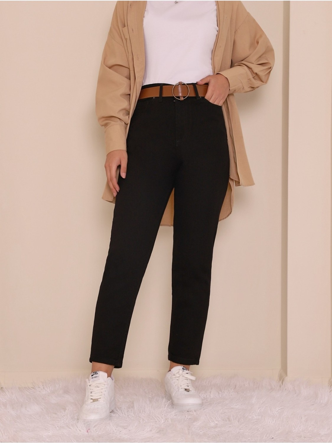 Moda Morfo Kemerli Kot Pantolon -Açık Mavi görsel 5