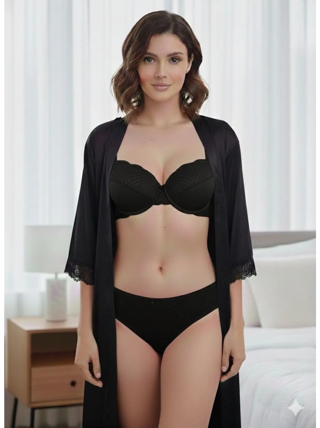 Love Angels Çizgili Dantel Detaylı Push-Up Dolgulu Iç Çamaşırı Takımı-Sütyen Külot Takımı görsel 8