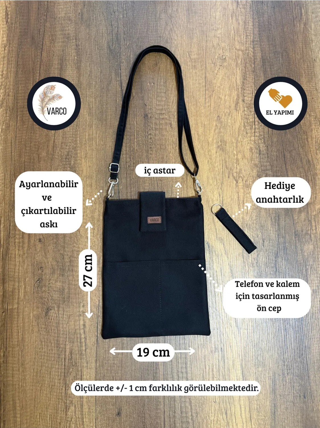 Aksesuar Sepeti El Yapımı Cepli Organizer Çanta, Taşıma Askılı Tablet Kılıfı, Kitap Kılıfı, 19x26 cm görsel 2