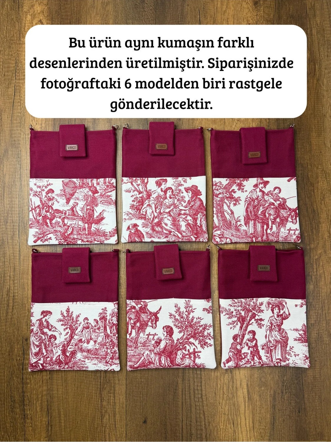 Aksesuar Sepeti El Yapımı, Fransız Köylüsü Desenli, Cepli, Taşıma Askılı, Kılıf Çanta, Tablet Kılıfı, Kitap Kılıfı görsel 7