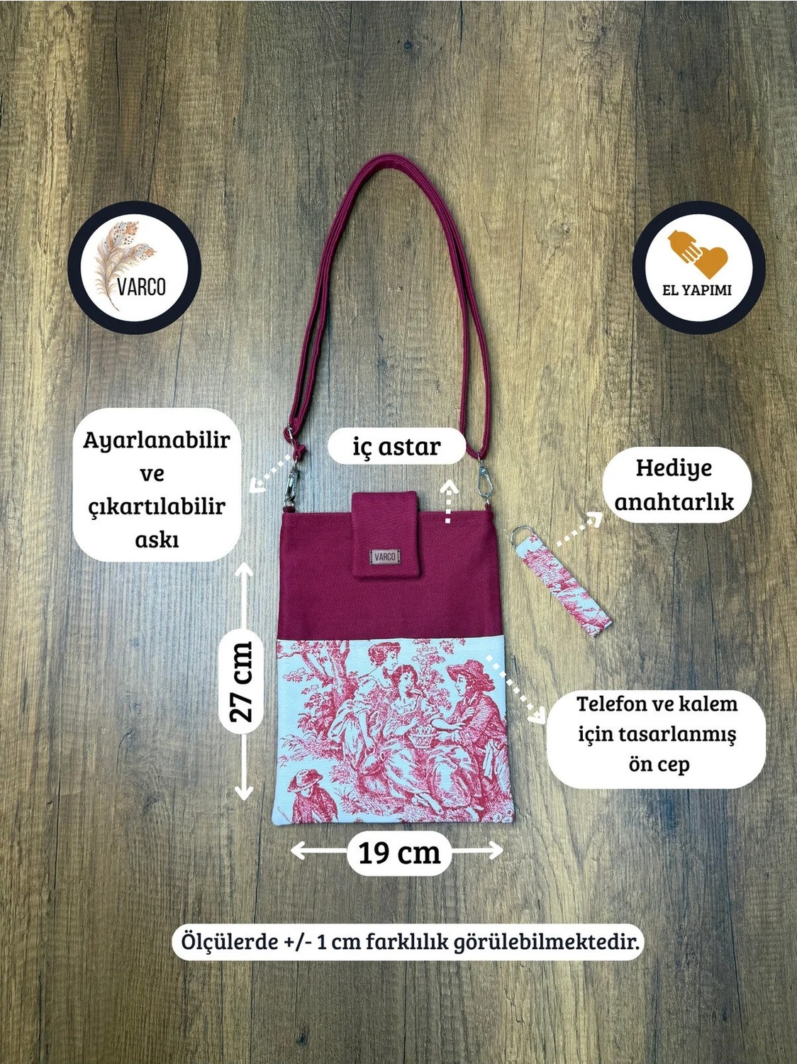 Aksesuar Sepeti El Yapımı, Fransız Köylüsü Desenli, Cepli, Taşıma Askılı, Kılıf Çanta, Tablet Kılıfı, Kitap Kılıfı görsel 8