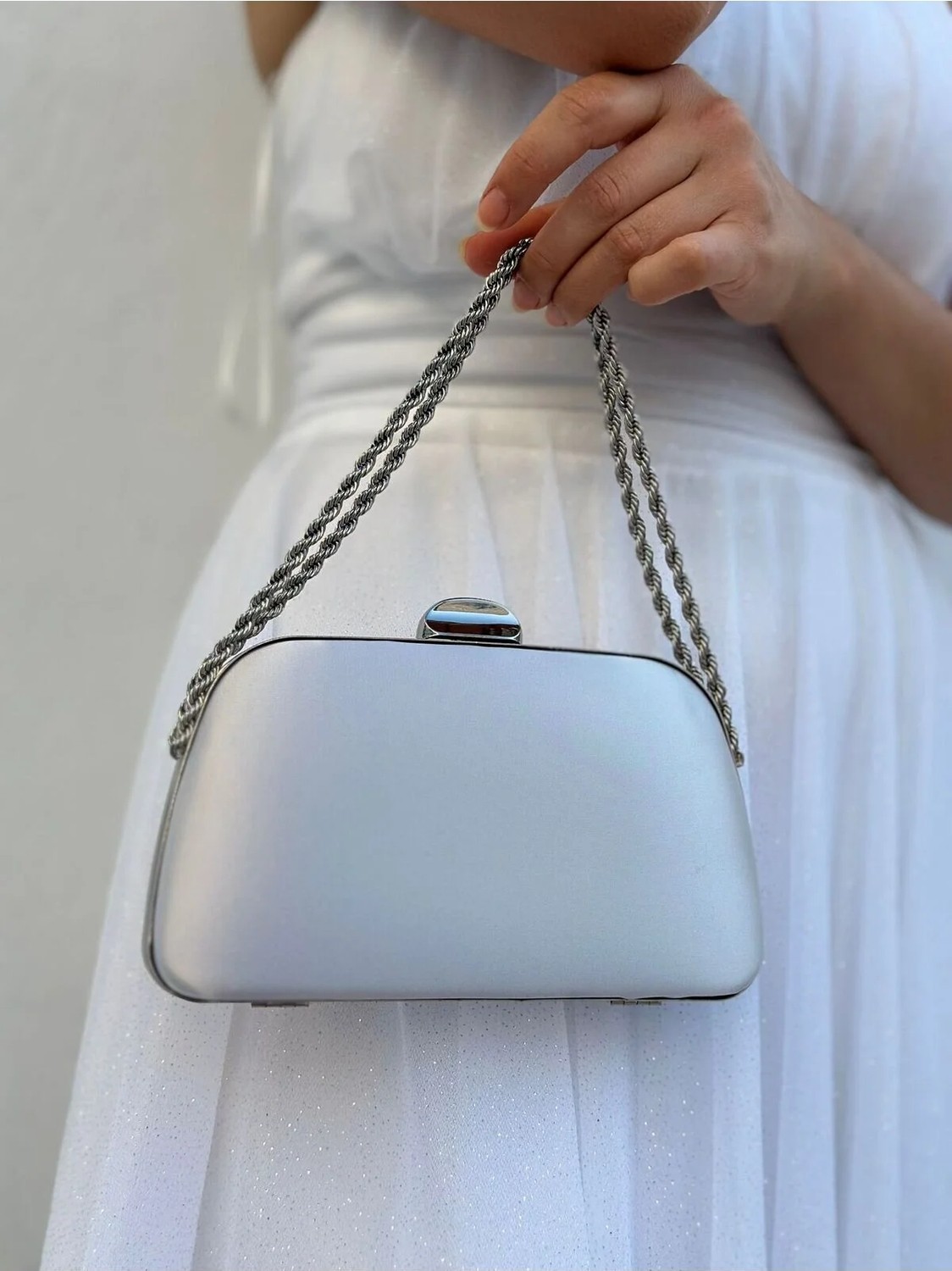 She Poly Kadın Saten Lacivert Abiye Clutch Portföy Zincir Askılı El Düğün Nişan Gece Omuz Çantası görsel 6