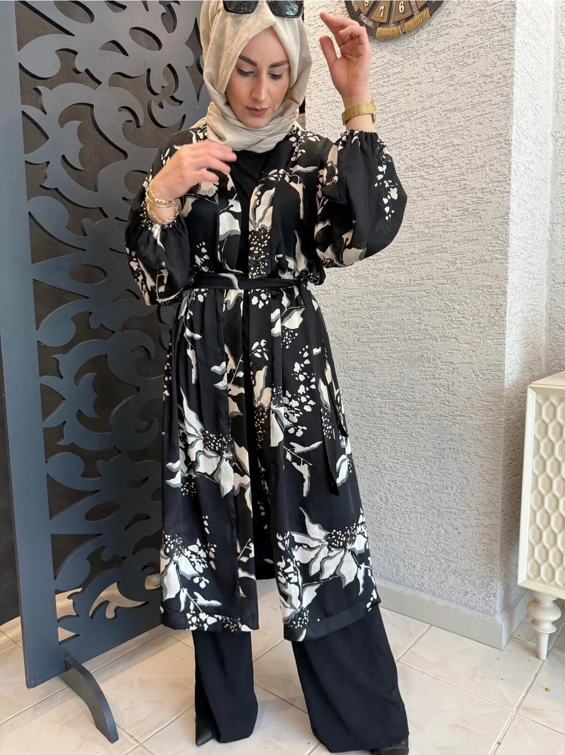 Aysun Aydemir Desenli Yazlık Tesettür Kimono görsel 2