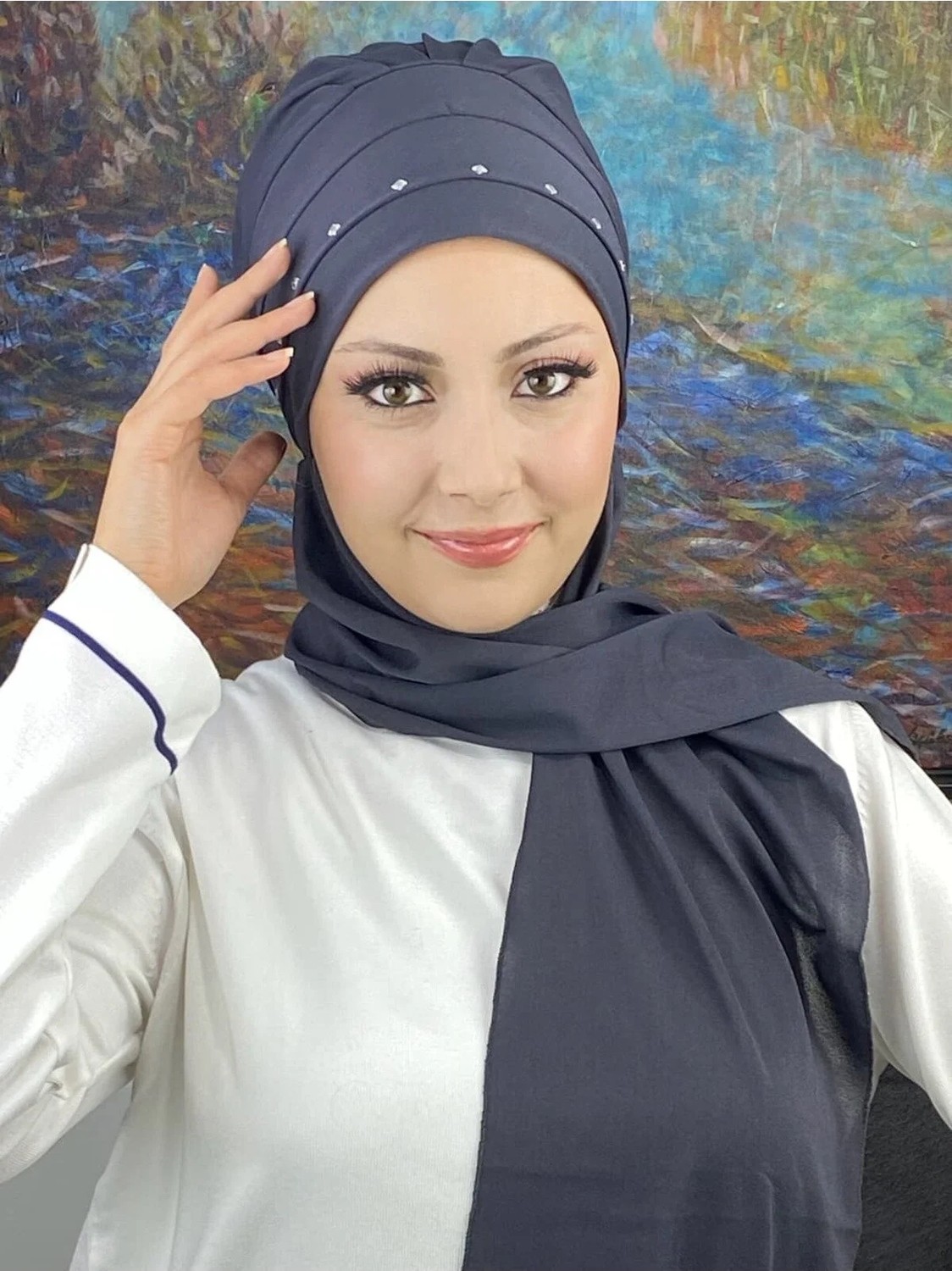 Butik Ambar Beyaz Taş Detaylı Atkılı Bone görsel 3