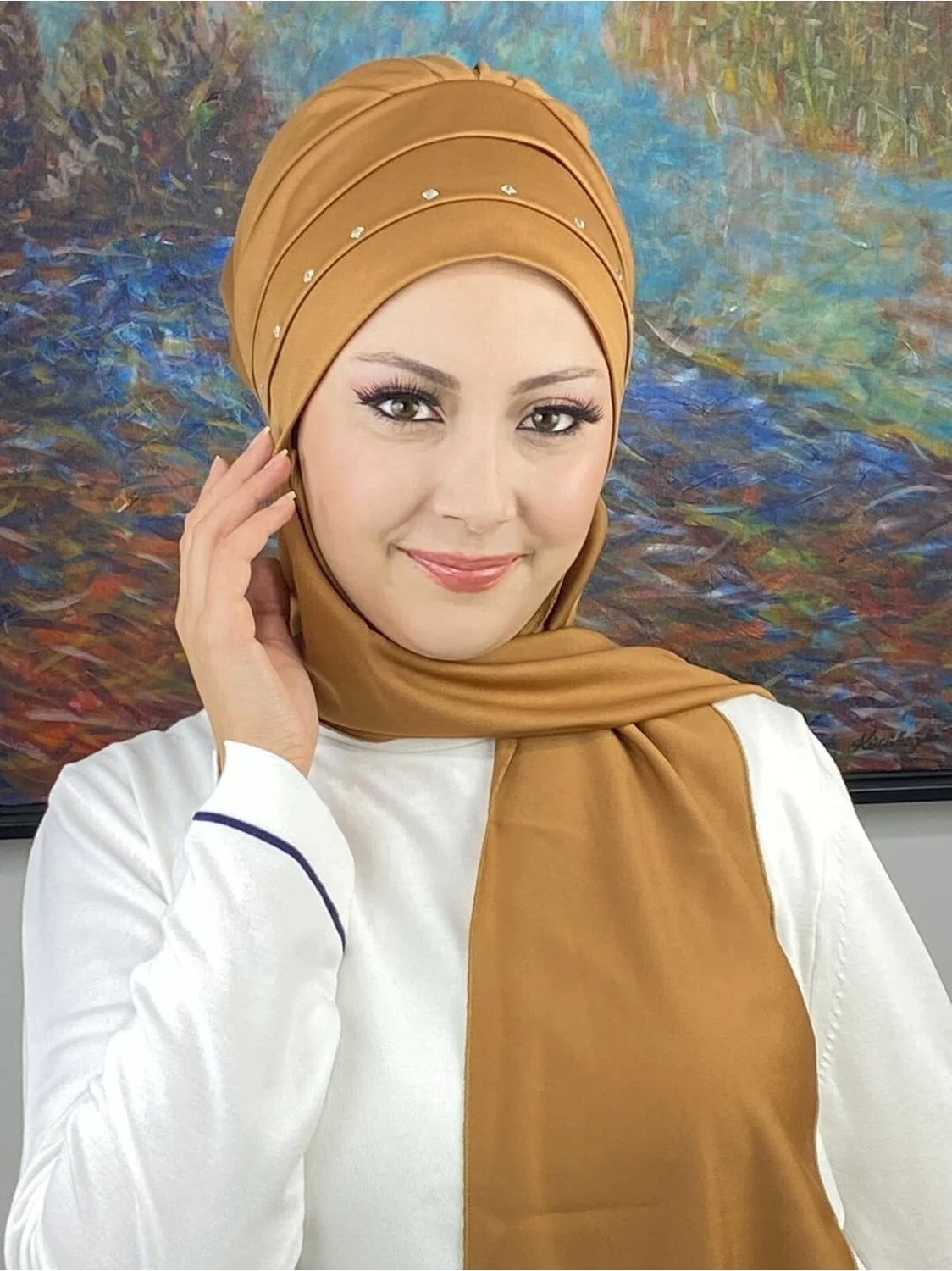 Butik Ambar Beyaz Taş Detaylı Atkılı Bone görsel 3