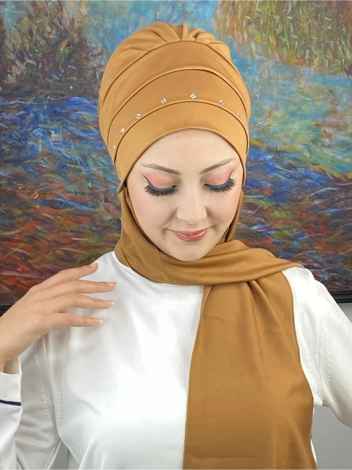 Butik Ambar Beyaz Taş Detaylı Atkılı Bone görsel 5