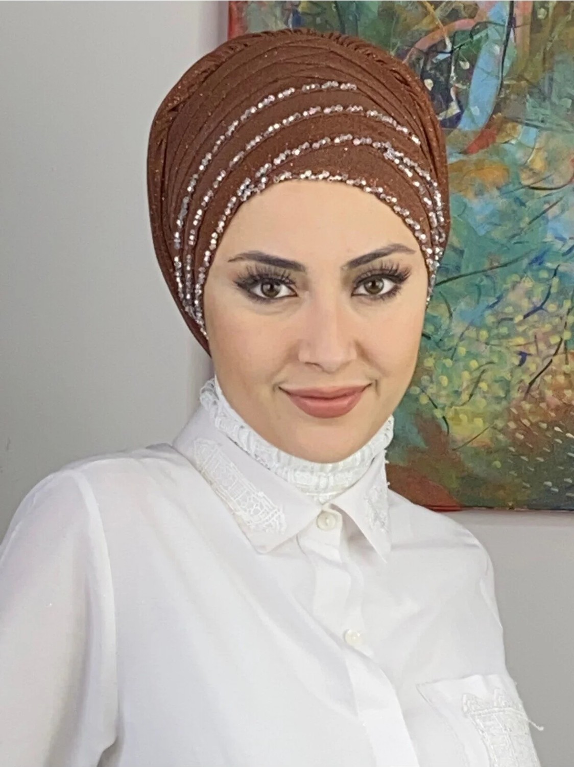 Butik Ambar Boncuk Detaylı Drapeli Bone Şal